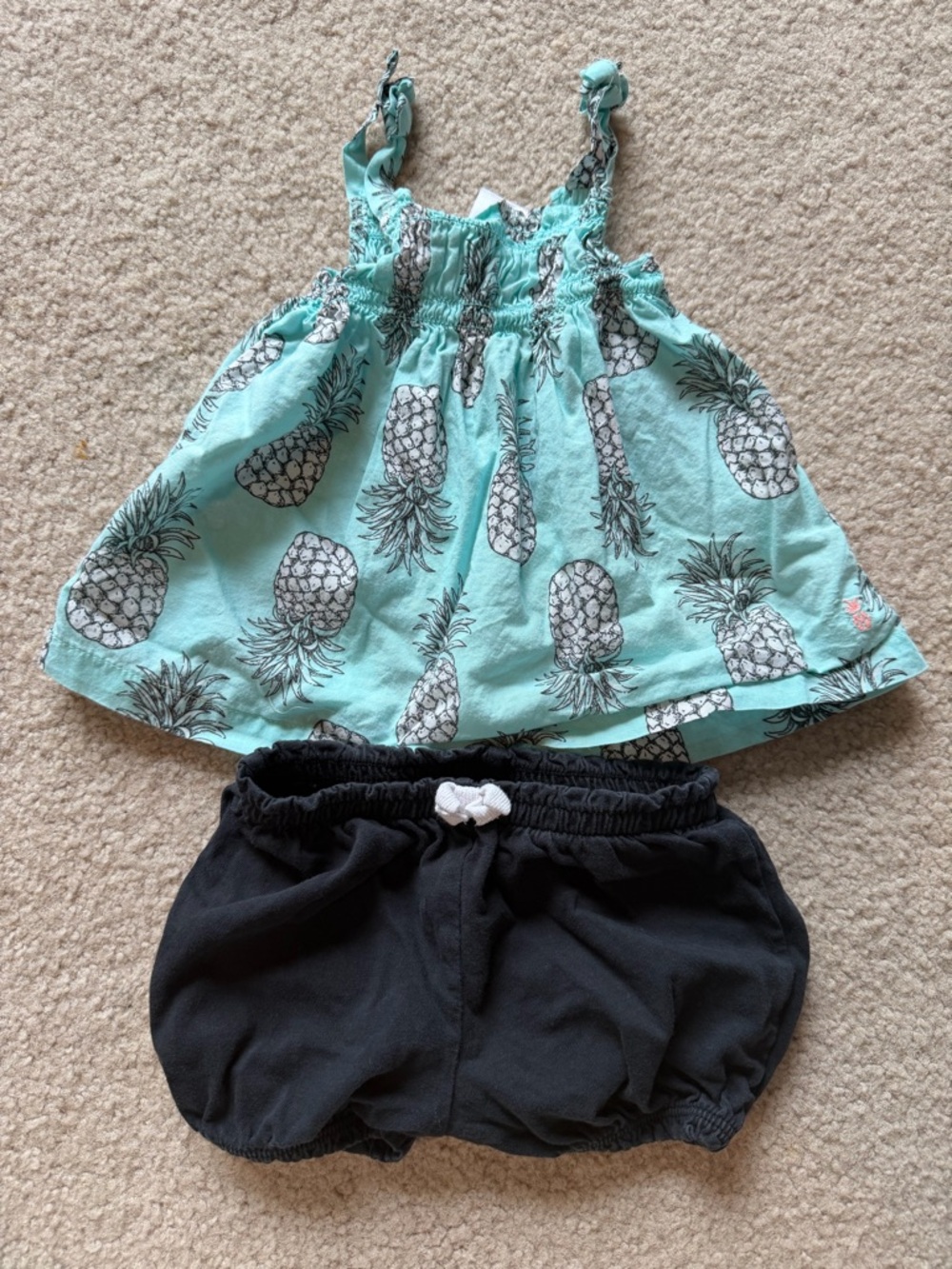 Carter's Mint Pineapple Print Tank and Black Bloomer Set